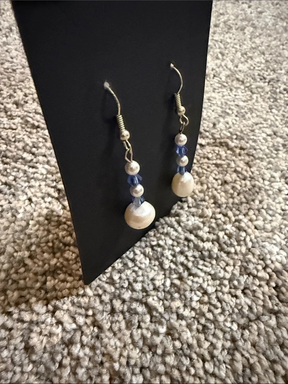 Earrings Pearl-Like Blue Crystal Bead Drop Dangle Women Jewelry
